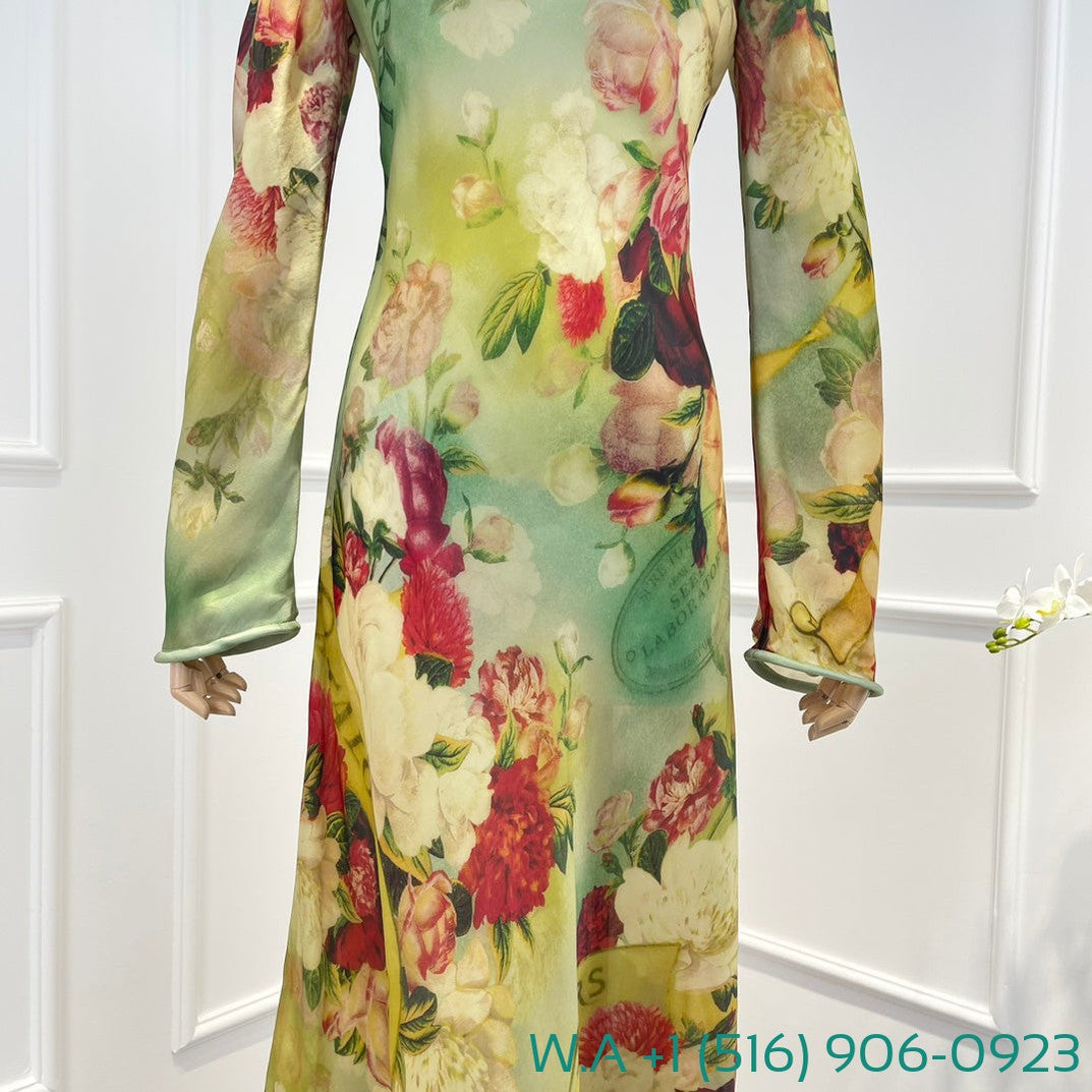 Zimmermann Wonderland Collection Peony Print Green Full Sleeve Long Dress