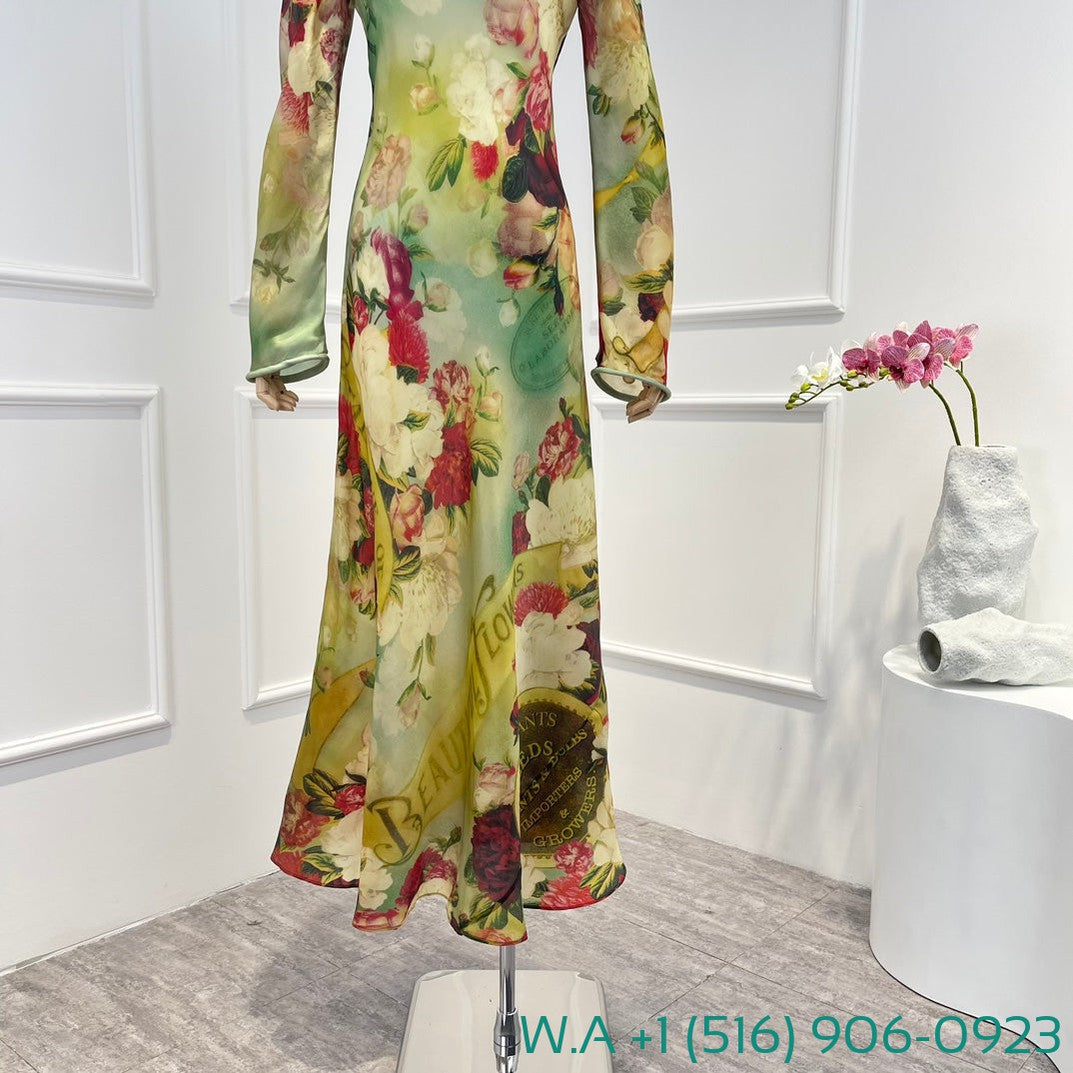 Zimmermann Wonderland Collection Peony Print Green Full Sleeve Long Dress