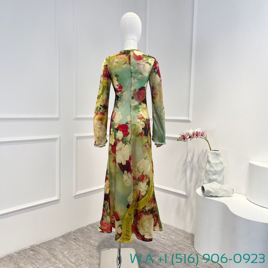 Zimmermann Wonderland Collection Peony Print Green Full Sleeve Long Dress