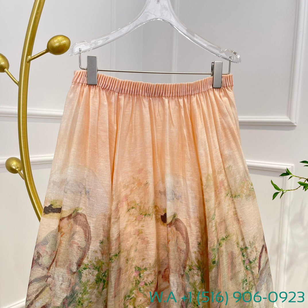 Zimmermann Beige Lace Patchwork Ruched Midi Skirt