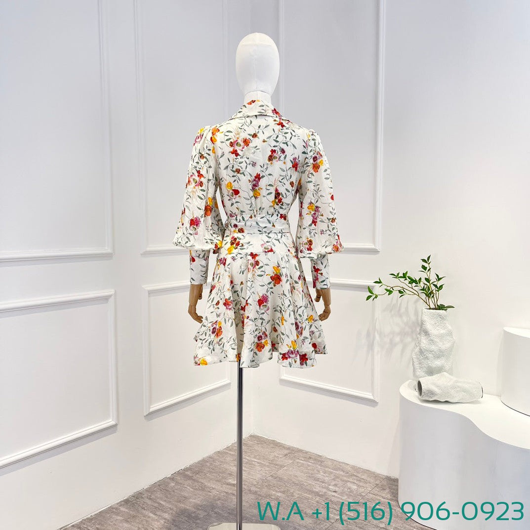 Zimmermann Floral Long Sleeve Mini Wrap Dress