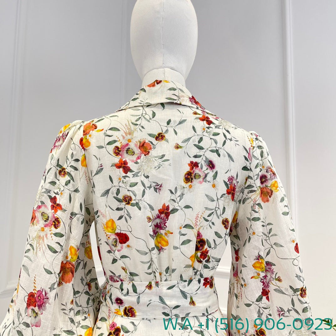 Zimmermann Floral Long Sleeve Mini Wrap Dress