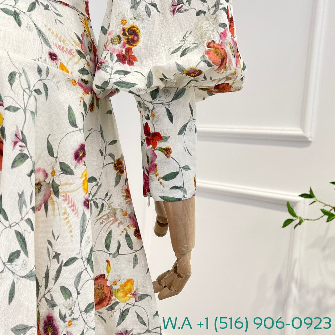 Zimmermann Floral Long Sleeve Mini Wrap Dress