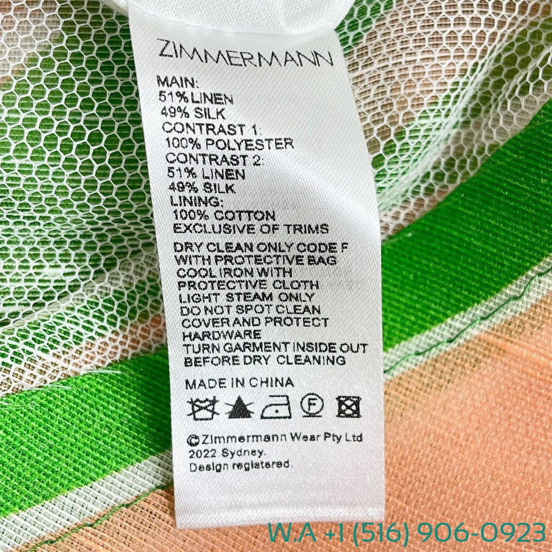 Zimmermann Green Pink Stripes Print Strapless Mini Tube Dress