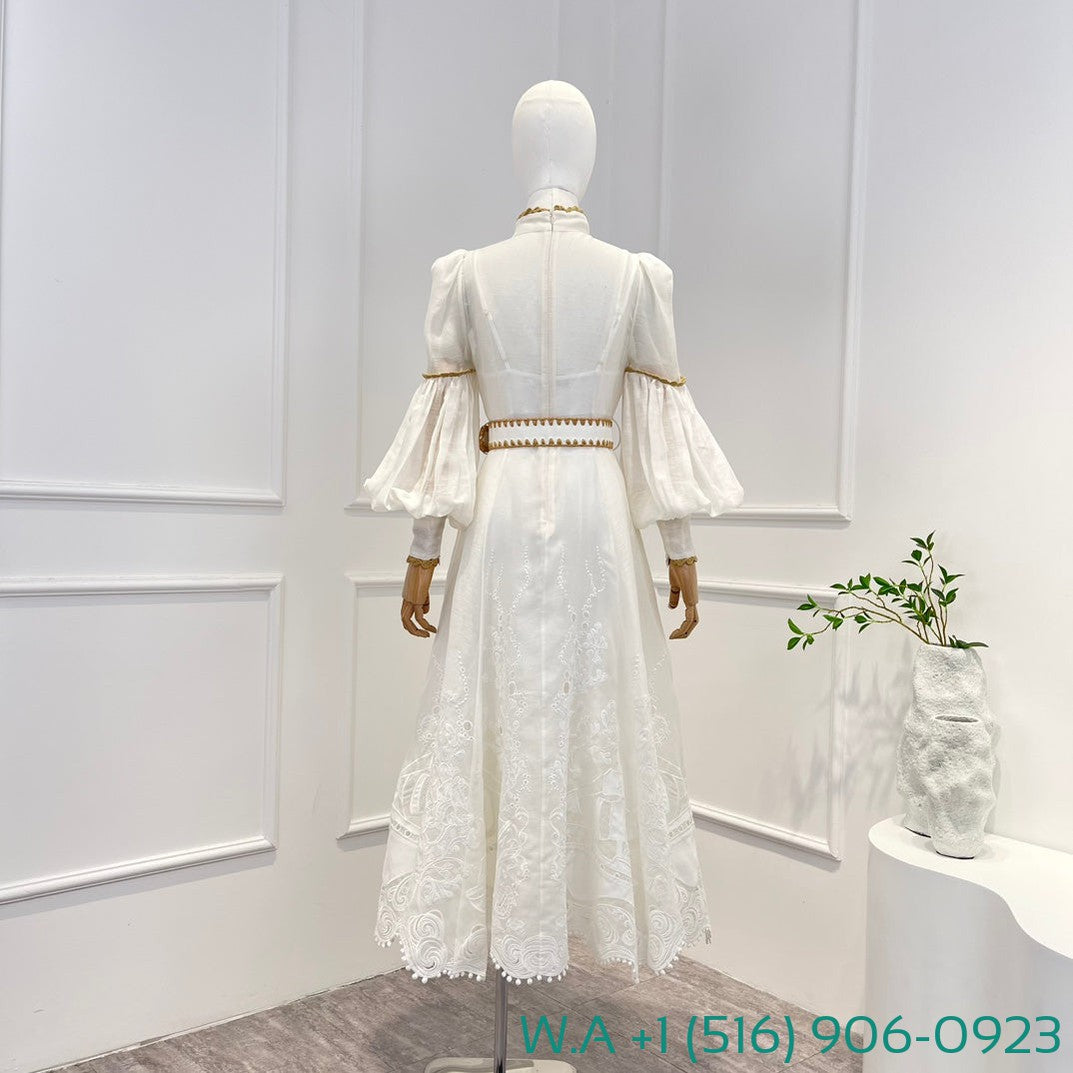 Zimmermann White Long Lantern Sleeve Midi Dress