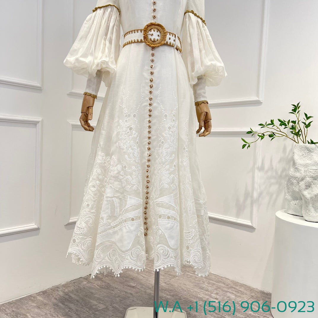 Zimmermann White Long Lantern Sleeve Midi Dress
