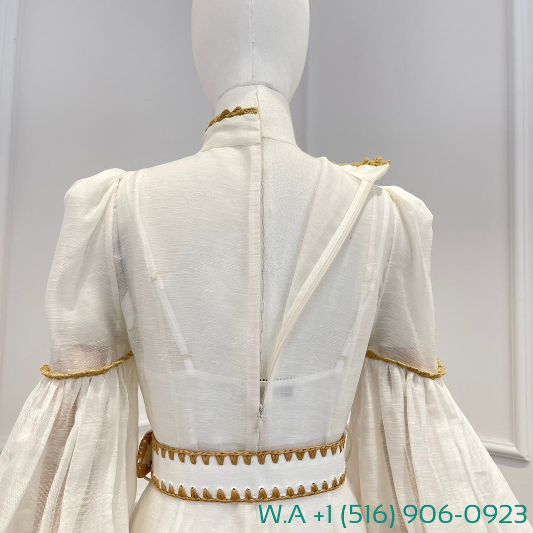 Zimmermann White Long Lantern Sleeve Midi Dress