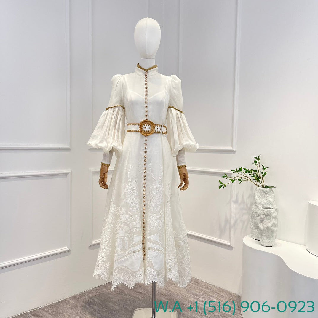 Zimmermann White Long Lantern Sleeve Midi Dress
