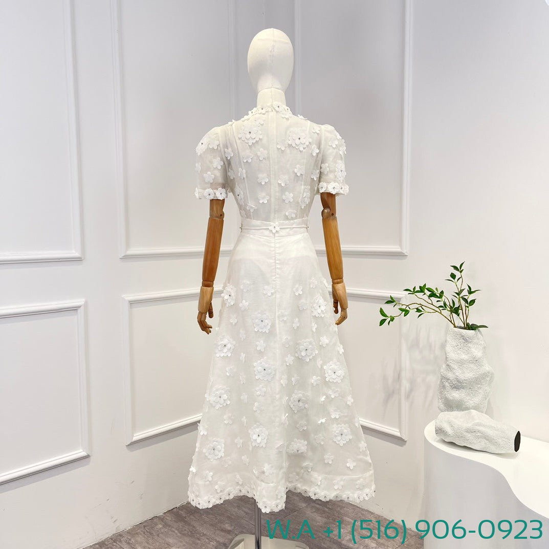 Zimmermann White Short Sleeve Petals Tassels Tops And Skirt Set