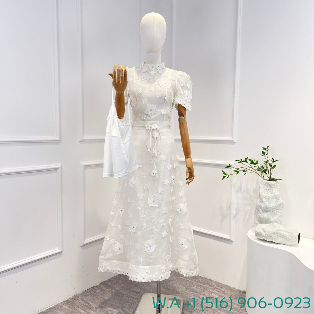 Zimmermann White Short Sleeve Petals Tassels Tops And Skirt Set
