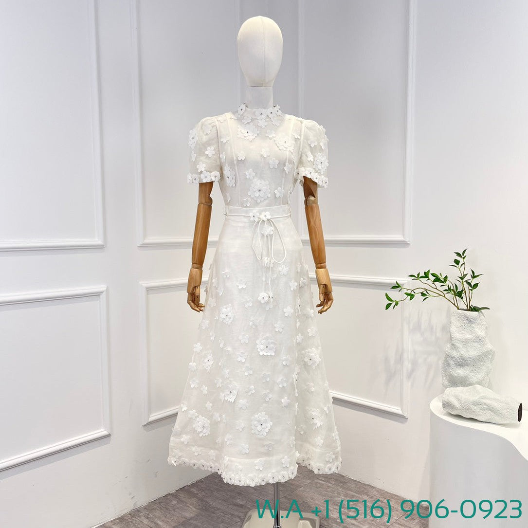 Zimmermann White Short Sleeve Petals Tassels Tops And Skirt Set