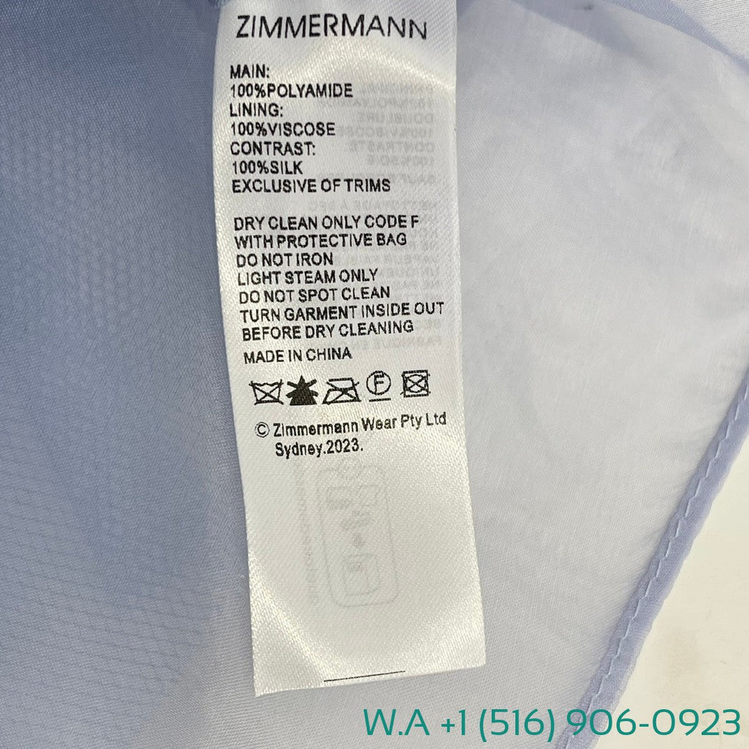 Zimmermann Blue Long Sleeve Lace Patchwork Mini Mesh Tulle Dress