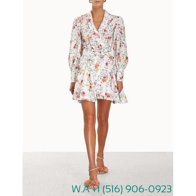 Zimmermann Floral Long Sleeve Mini Wrap Dress