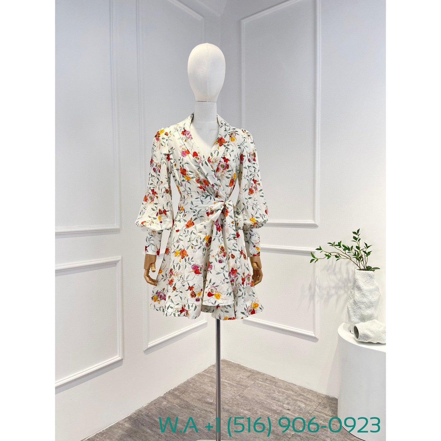 Zimmermann Floral Long Sleeve Mini Wrap Dress