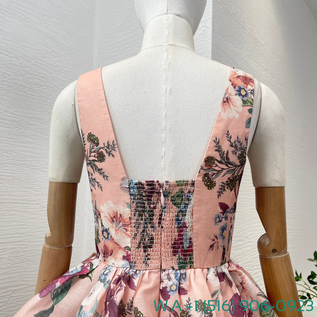 Zimmermann Pink Floral Print Sleeveless Mini Dress
