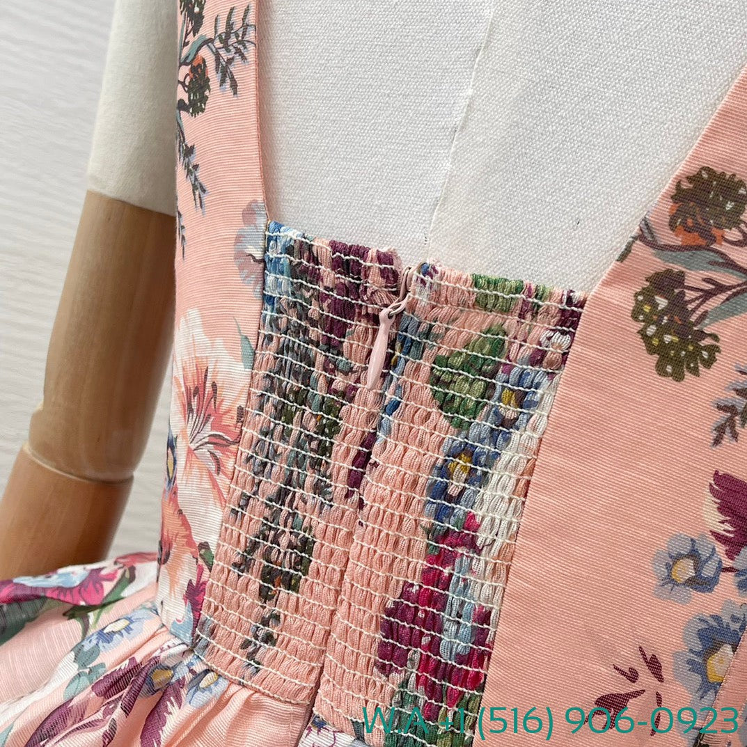 Zimmermann Pink Floral Print Sleeveless Mini Dress