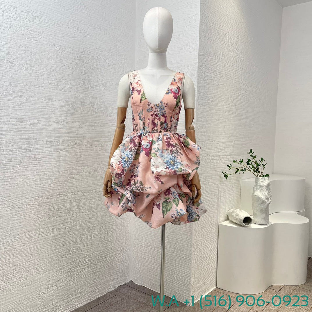 Zimmermann Pink Floral Print Sleeveless Mini Dress