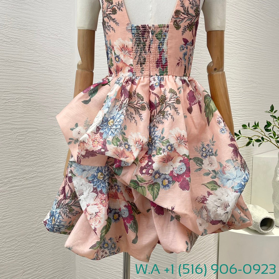 Zimmermann Pink Floral Print Sleeveless Mini Dress