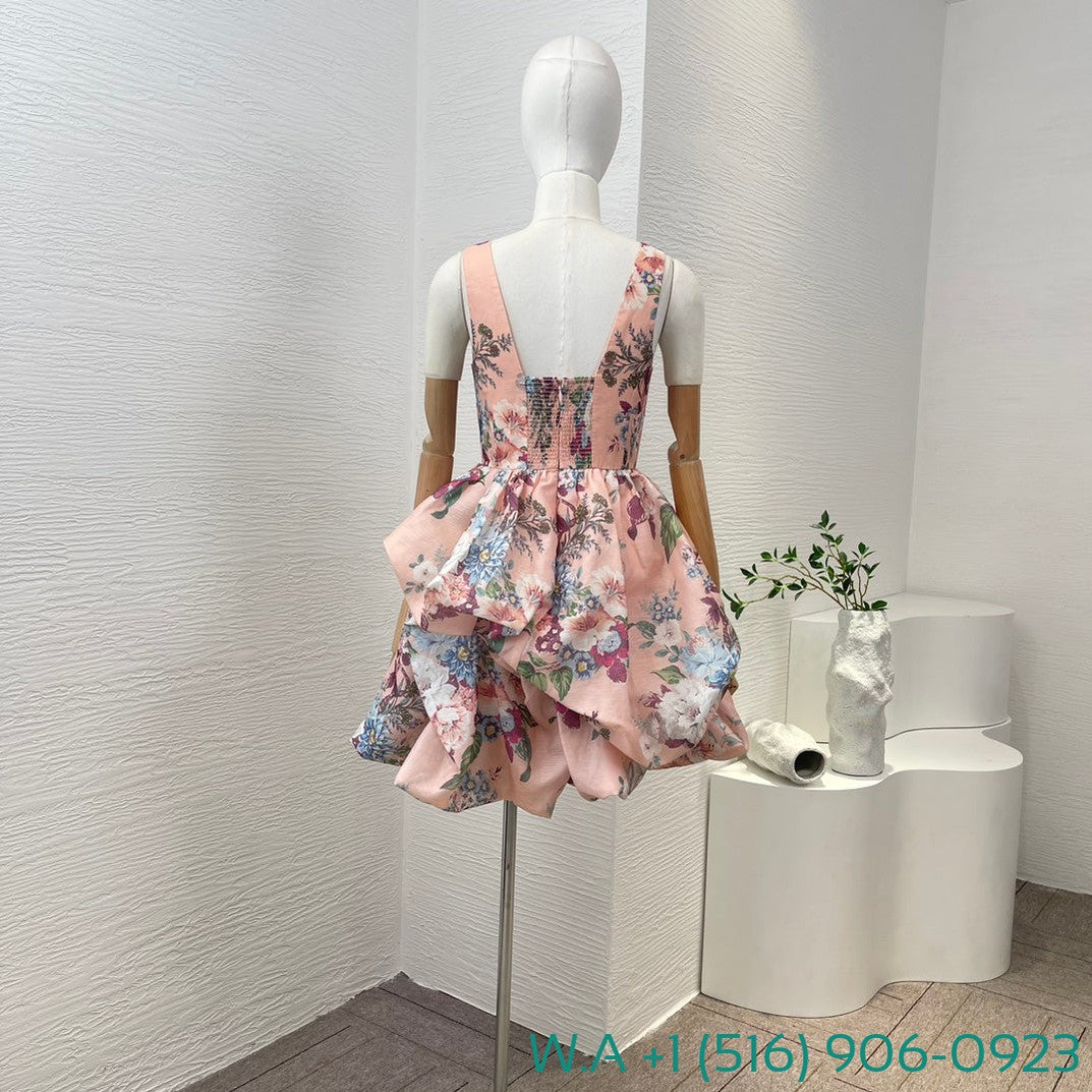 Zimmermann Pink Floral Print Sleeveless Mini Dress