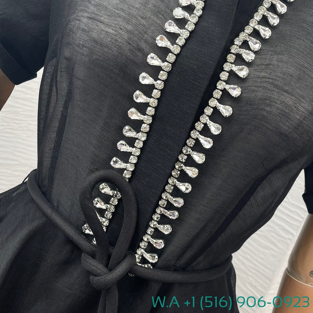 Zimmermann Black Diamonds Tassels Shower Sleeve Mini Dress