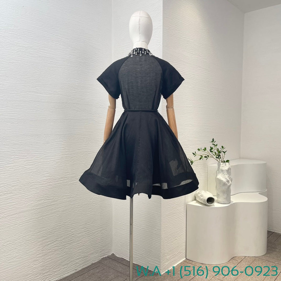 Zimmermann Black Diamonds Tassels Shower Sleeve Mini Dress