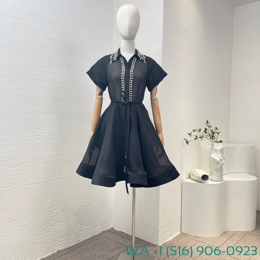 Zimmermann Black Diamonds Tassels Shower Sleeve Mini Dress