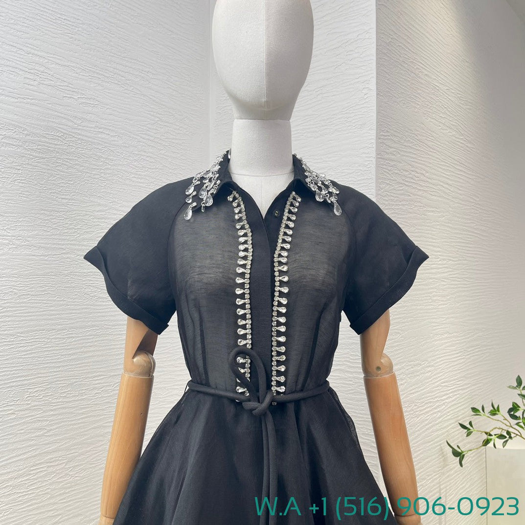 Zimmermann Black Diamonds Tassels Shower Sleeve Mini Dress