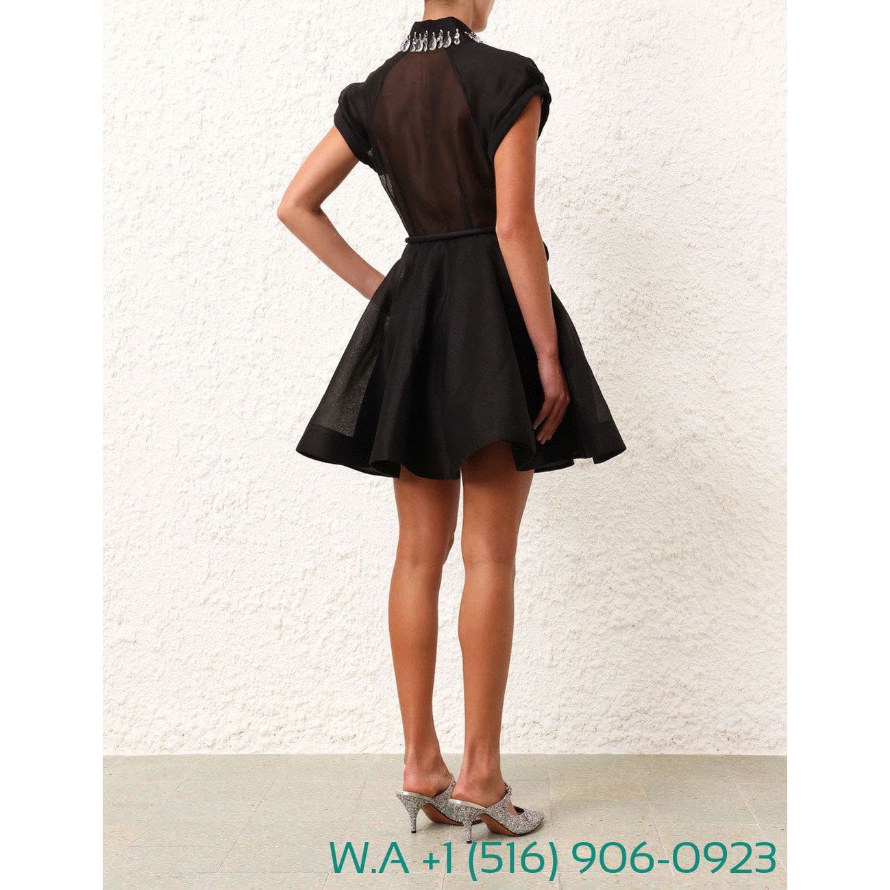Zimmermann Black Diamonds Tassels Shower Sleeve Mini Dress