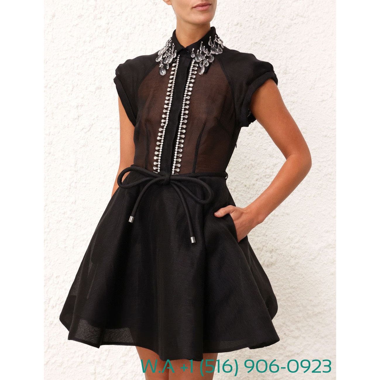Zimmermann Black Diamonds Tassels Shower Sleeve Mini Dress