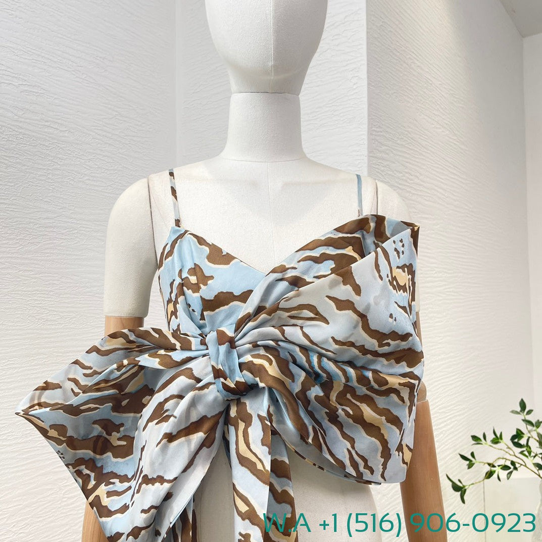 Zimmermann Holiday Blue Silk Bow Tie Strapless Blouse Top