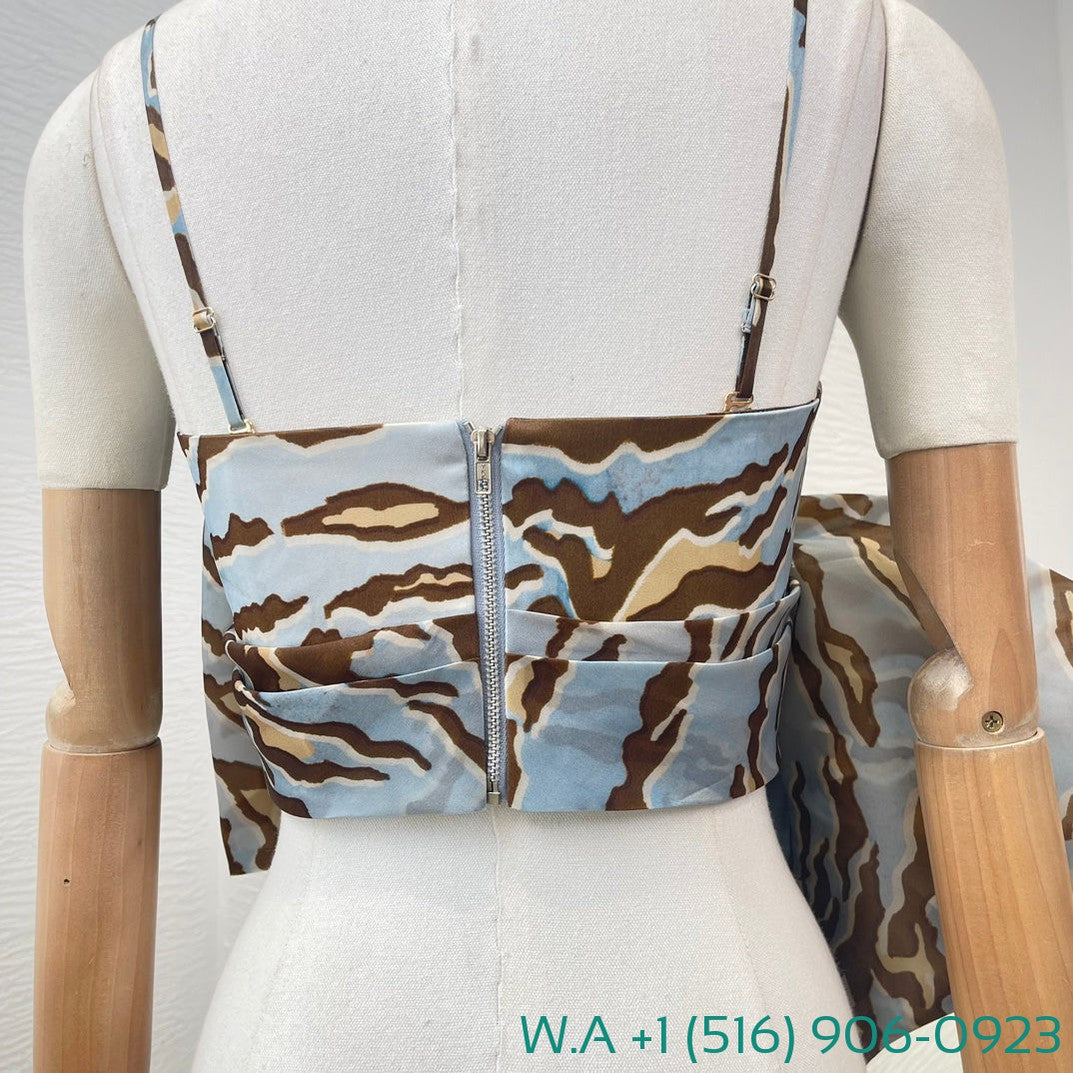 Zimmermann Holiday Blue Silk Bow Tie Strapless Blouse Top