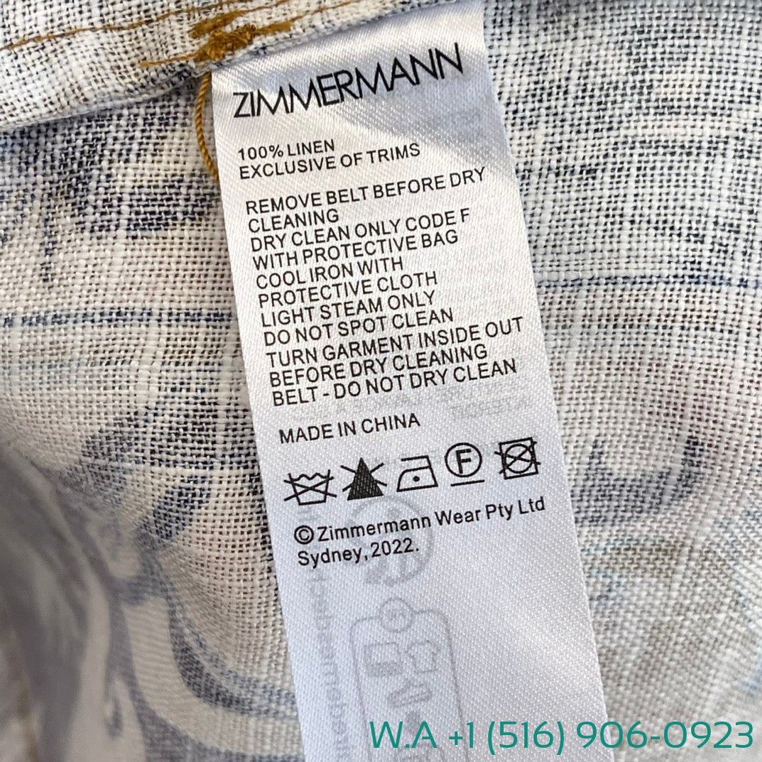 Zimmermann Blue Plaid Turn Down Collar Long Sleeve Mini Dress