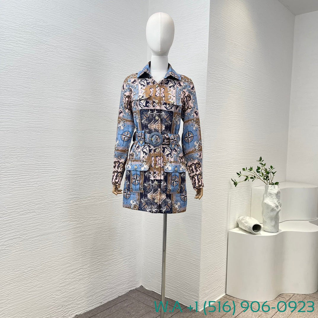 Zimmermann Blue Plaid Turn Down Collar Long Sleeve Mini Dress