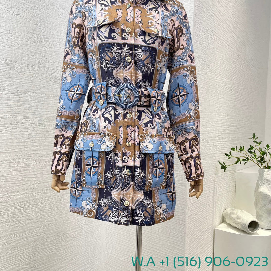 Zimmermann Blue Plaid Turn Down Collar Long Sleeve Mini Dress