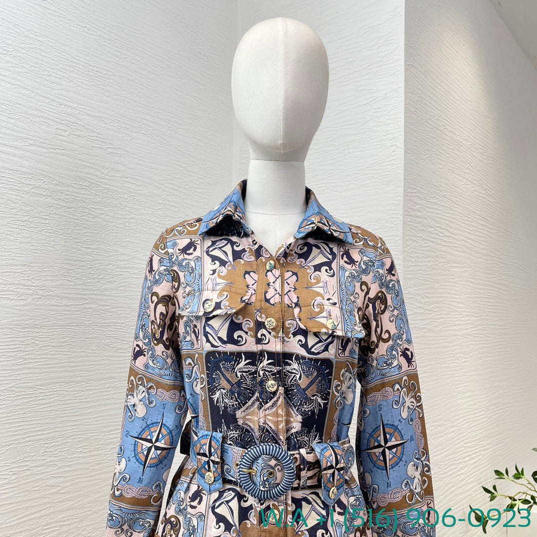 Zimmermann Blue Plaid Turn Down Collar Long Sleeve Mini Dress