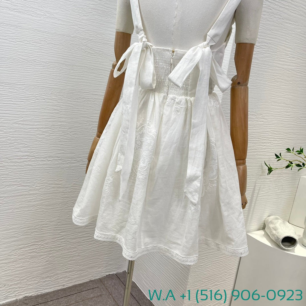 Zimmermann White Embroidery Sleeveless Mini Dress