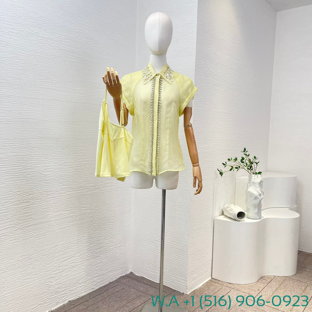 Zimmermann Yellow Short Sleeve Diamonds Shirt