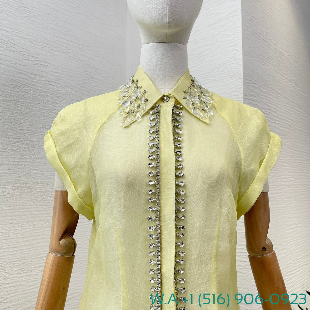 Zimmermann Yellow Short Sleeve Diamonds Shirt