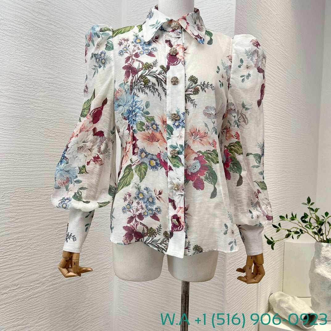 Zimmermann Floral Long Sleeve Patchwork Blouse Tops