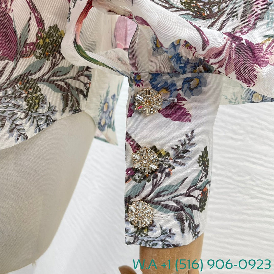 Zimmermann Floral Long Sleeve Patchwork Blouse Tops