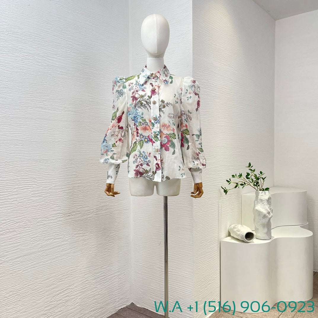 Zimmermann Floral Long Sleeve Patchwork Blouse Tops