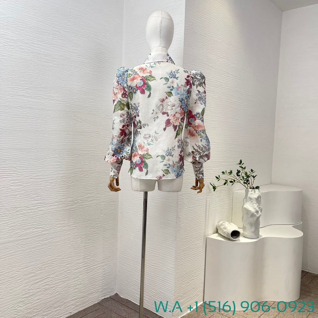 Zimmermann Floral Long Sleeve Patchwork Blouse Tops