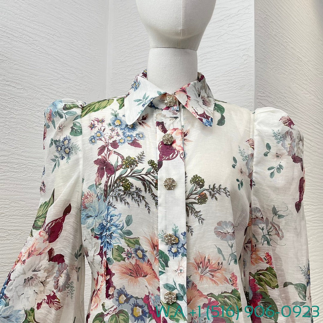 Zimmermann Floral Long Sleeve Patchwork Blouse Tops