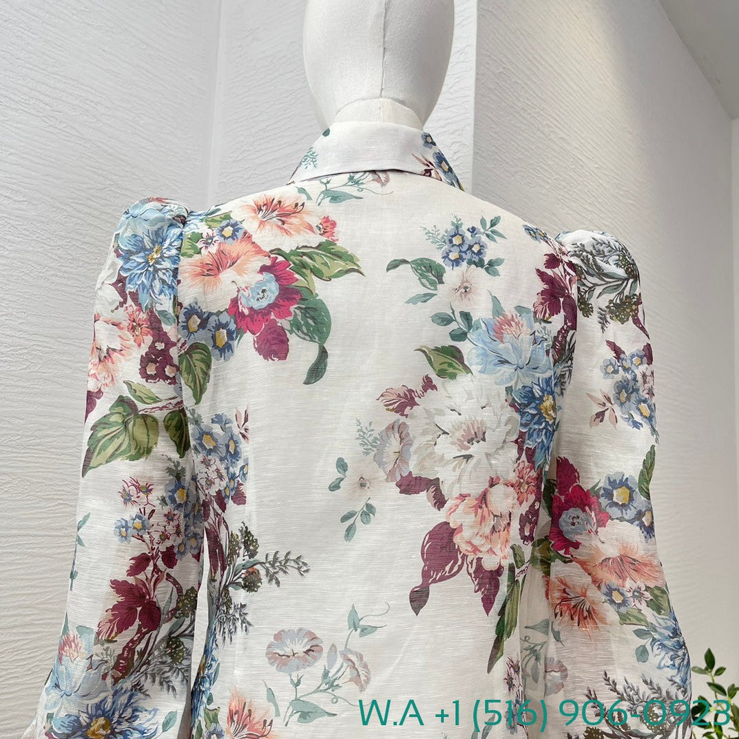 Zimmermann Floral Long Sleeve Patchwork Blouse Tops