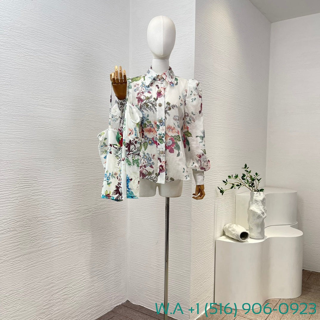 Zimmermann Floral Long Sleeve Patchwork Blouse Tops