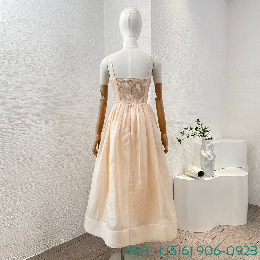 Zimmermann Pink Sleeveless Pleated Sling Midi Dress