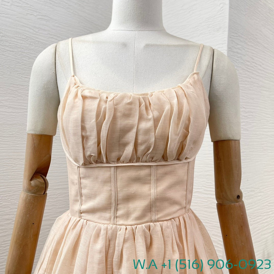 Zimmermann Pink Sleeveless Pleated Sling Midi Dress