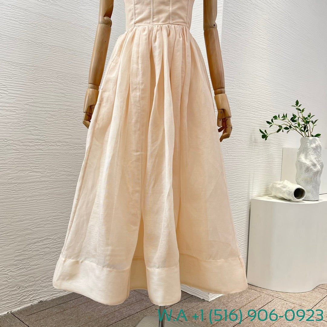 Zimmermann Pink Sleeveless Pleated Sling Midi Dress