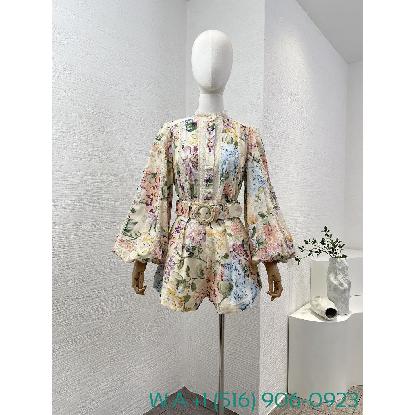 Zimmermann Flower Print Floral Print Long Sleeve Lace Patchwork Blouse Tops And Shorts Set