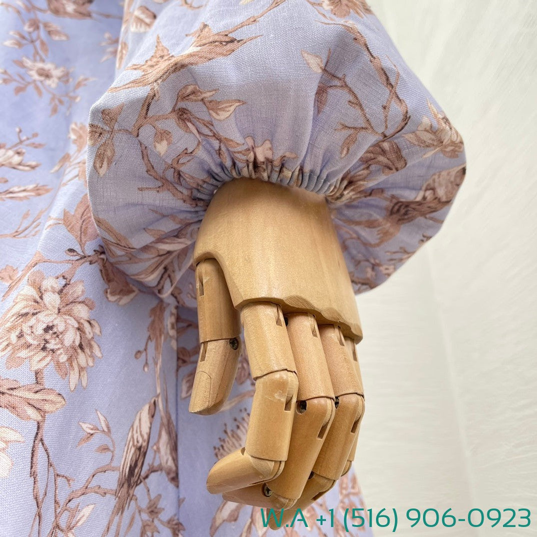 Zimmermann Blue Robin Floral Print Long Sleeve V-Neck Mini Dress